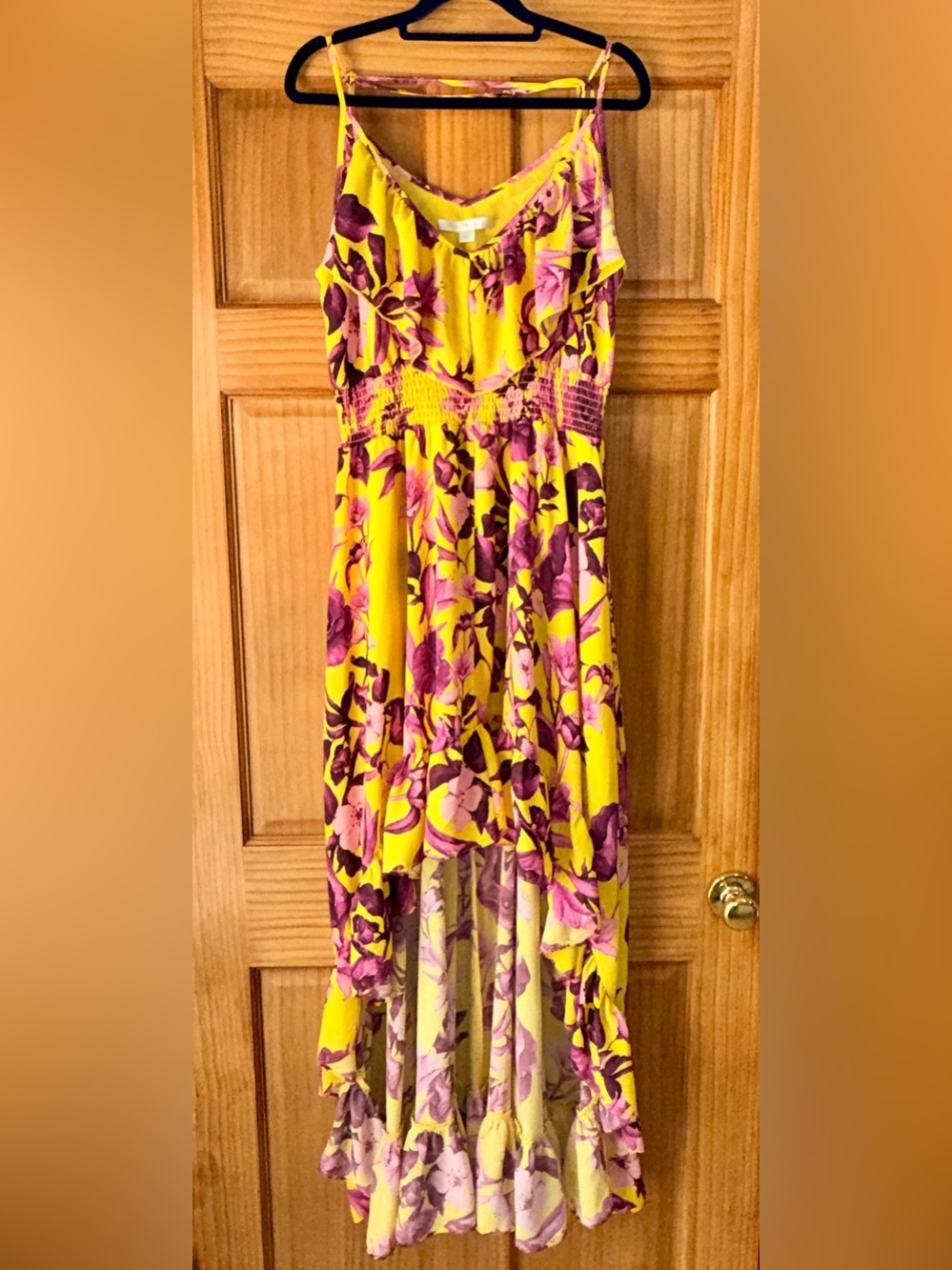 Boston Proper Yellow High Low Maxi Dress w/Pink-Purple Floral Print-M-EC - Picture 3 of 15